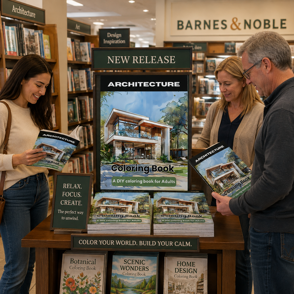 Modern houses, interior designs, decorating, coloring books for adults.