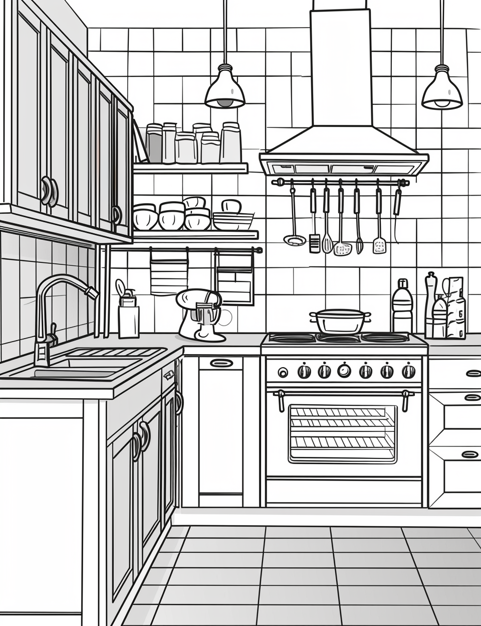 Modern houses, interior designs, decorating, coloring books for adults.