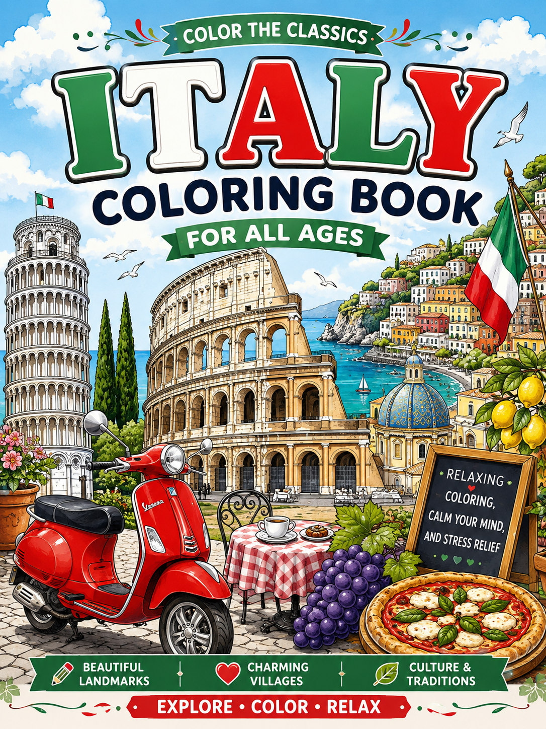 Coloring Italy: Beautiful Italian Scenes to Color | Relaxing Coloring Book for Teens & Adults